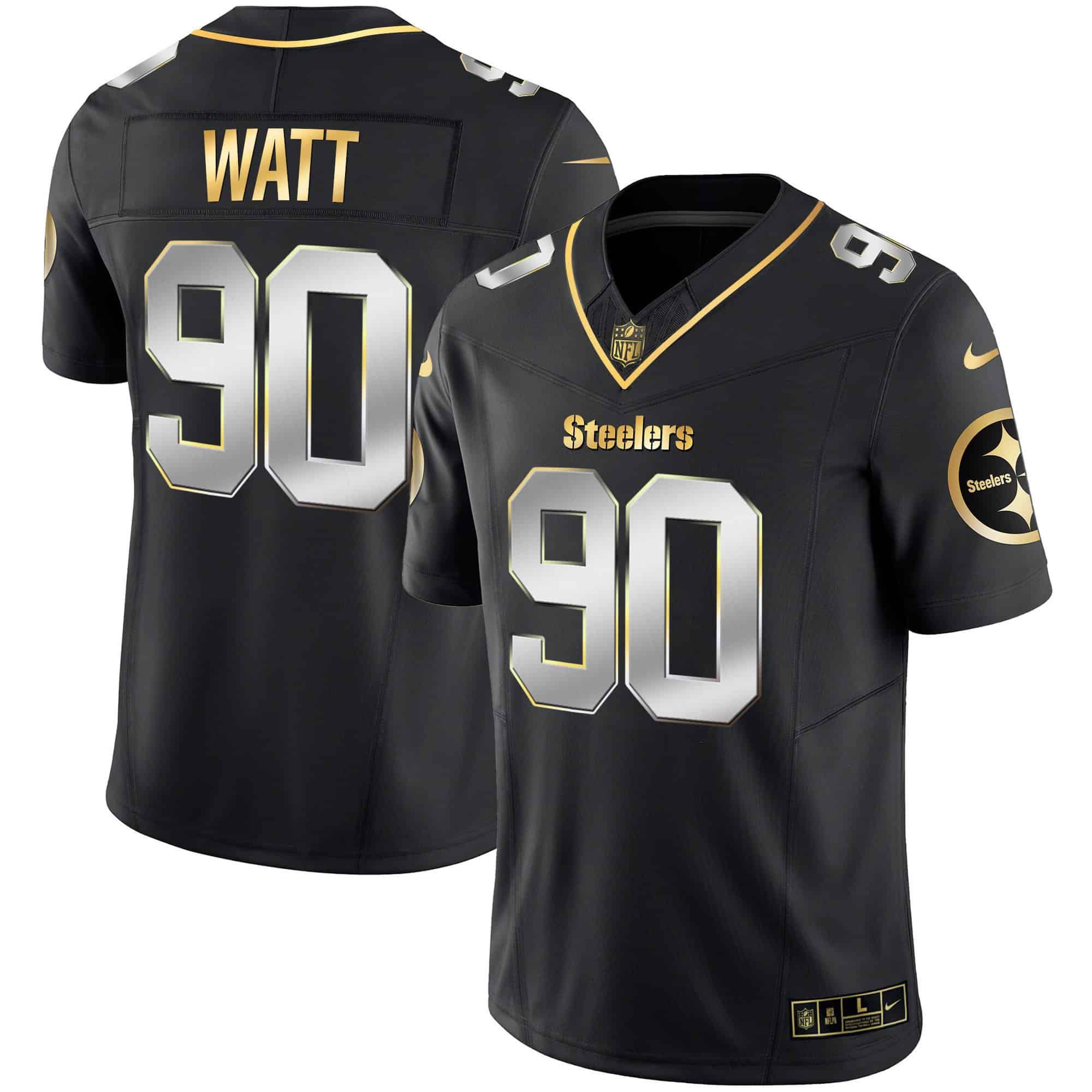 Men Pittsburgh Steelers 90 Watt Black Gold 2024 Nike Vapor Limited NFL Jersey style 1